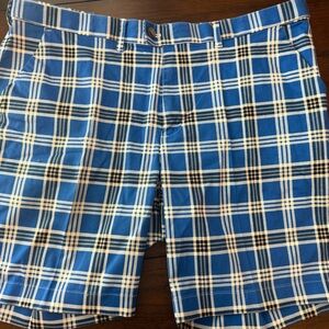 LOUDMOUTH Golf Blue Multi Plaid
Flat Front Chino Stretch Cotton
Blend Shorts 42